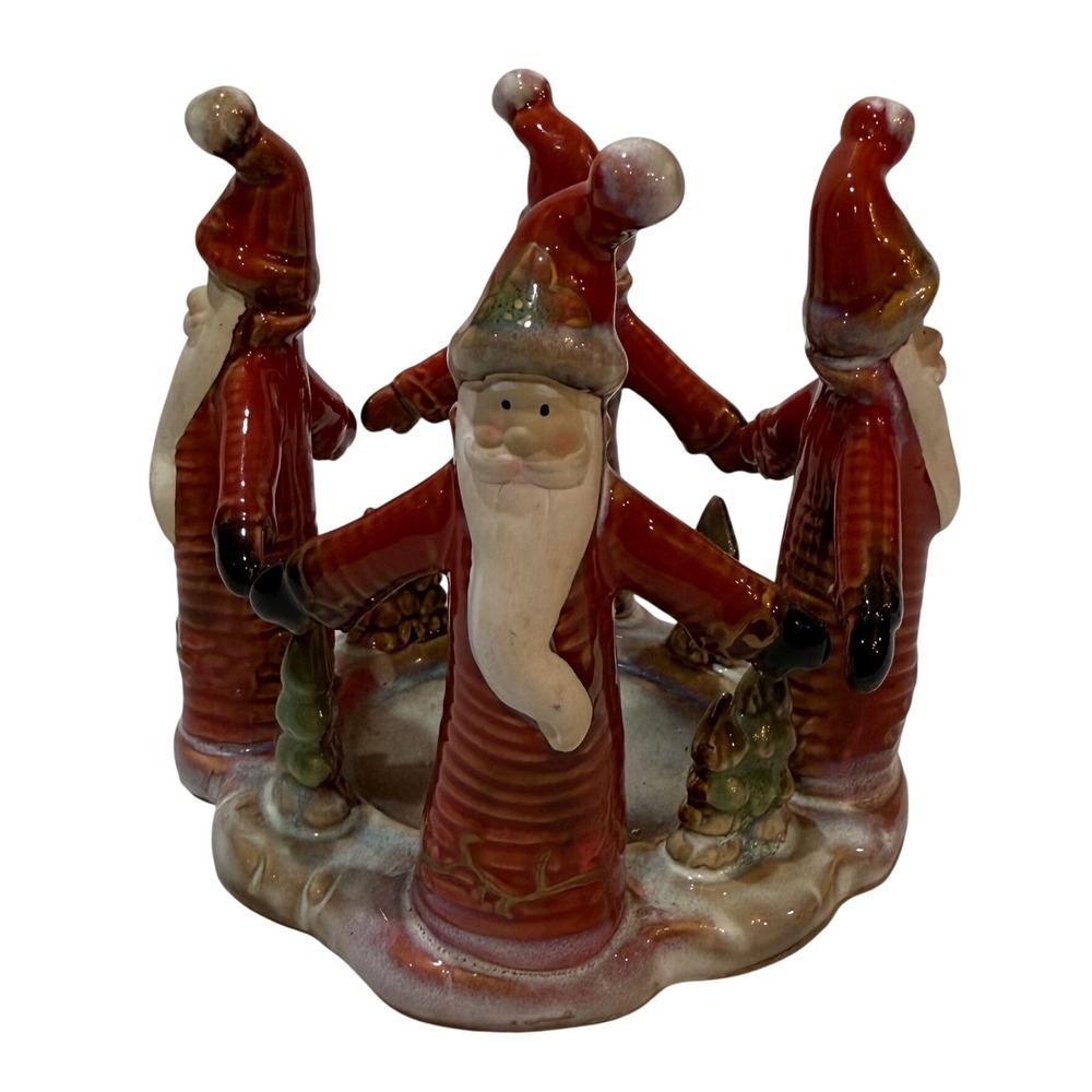 Vintage Hand Painted Ceramic Santa Claus Candle Holder Christmas Decor